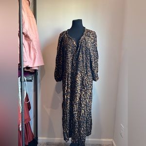 Leopard Print Smoked Midi Dress | Terra & Sky | Size 3X